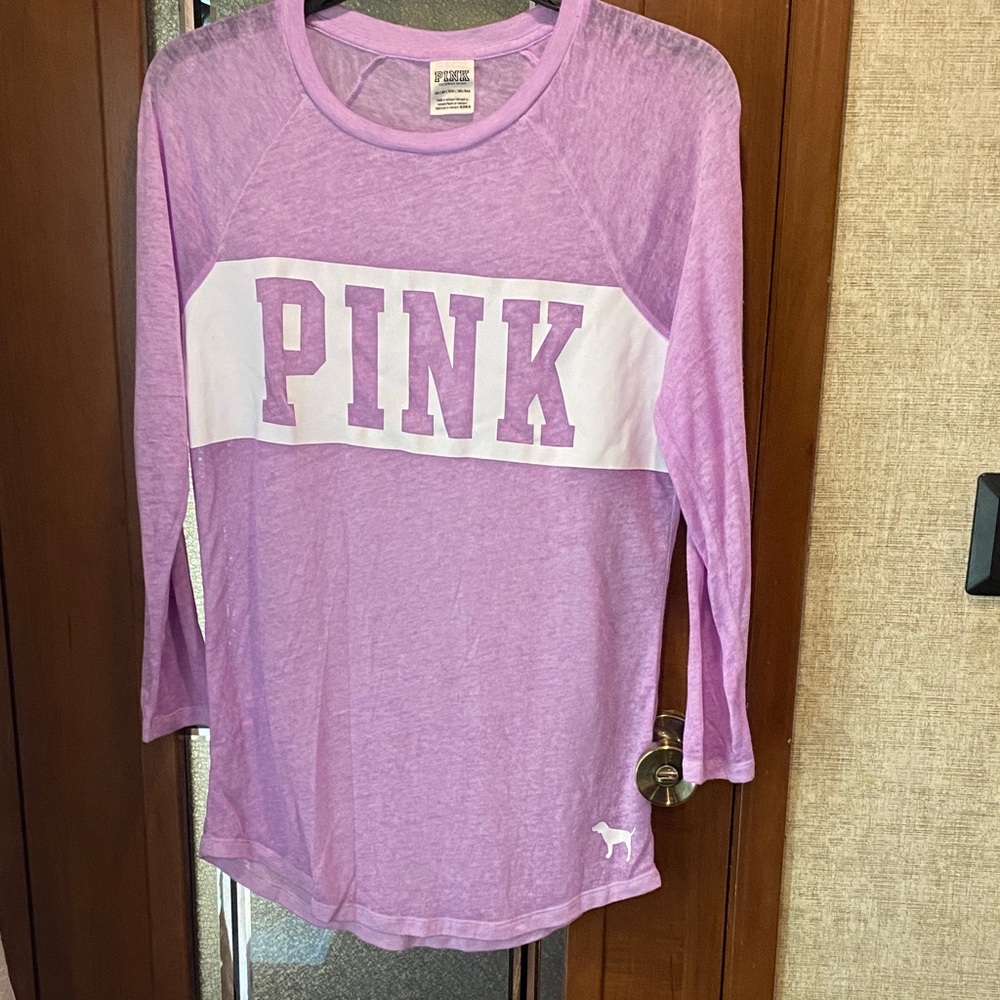 PINK Victoria's Secret Long Sleeve Tee - Lavender and White